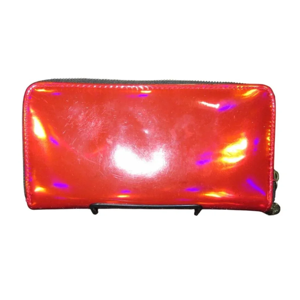 Juicy Couture Vibrant Red Patent Vegan Leather Zip Around Long Accordion Wallet